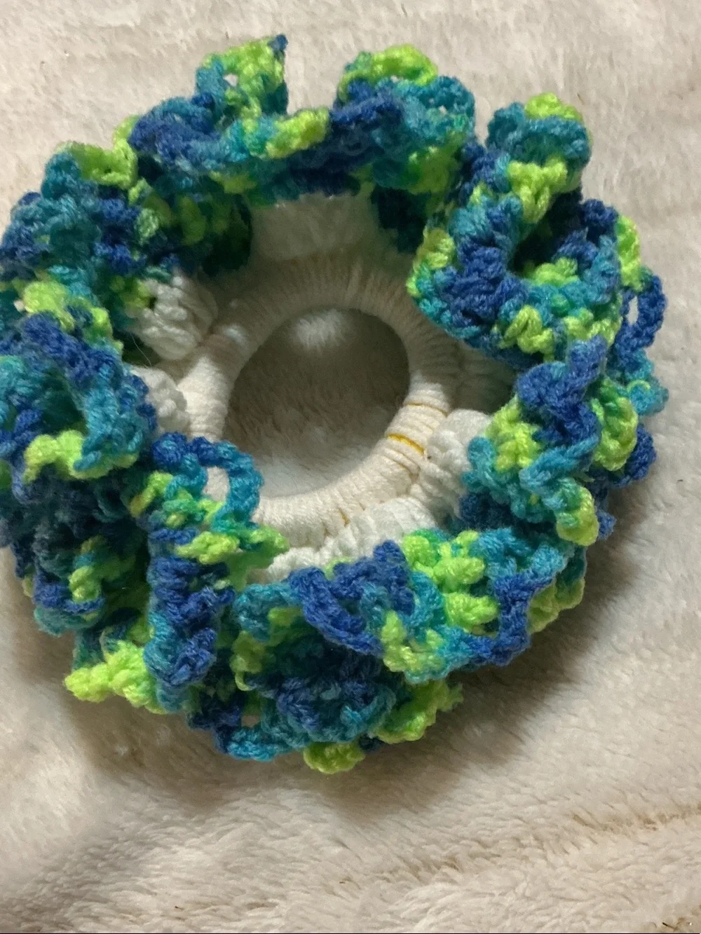Crochet Scrunchies - Yellow & Blue Multicolor